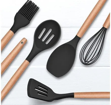 Kit Jogo 12 Peças Utensílios de Cozinha Silicone Colher Espátula kitchen Livre de BPA Antiaderente com Suporte